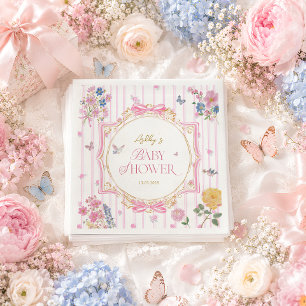 Servilleta De Papel Chupinada de Bebé Niña Floral Caprichosa Rosa