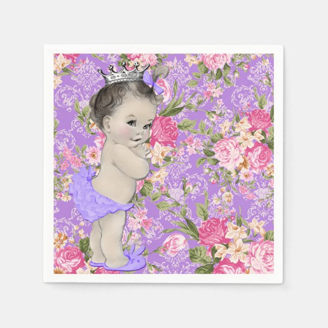 Servilleta De Papel Chupinada de bebé rosa y morado (Anverso)