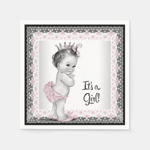 Servilleta De Papel Chupito de bebé niña vintage rosa y gris