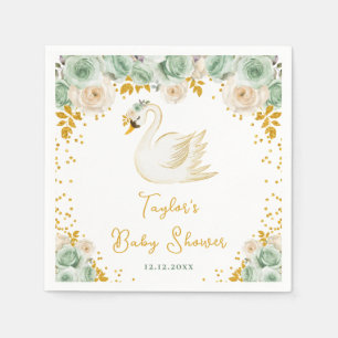 Servilleta De Papel Chupito de Cisne Verde y Rosas Doradas Baby Shower