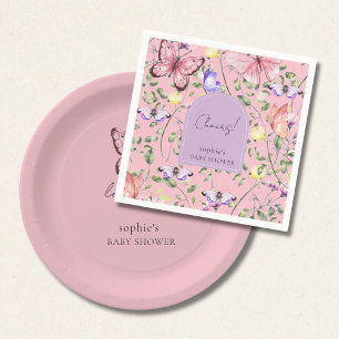 Servilleta De Papel Chupito de ducha de arco de lavanda mariposa rosa
