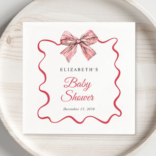 Servilleta De Papel Chupito de lazo de rayas rojas para baby shower