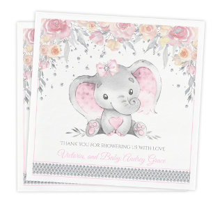 Servilleta De Papel Chupito Rosa Gris Elefante Diamante Floral Baby Sh