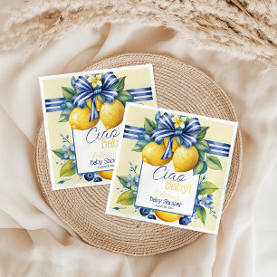 Servilleta De Papel Ciao Baby Blue Bow Tile Lemon Baby Shower