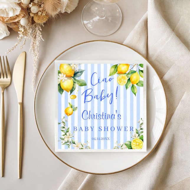 Servilleta De Papel Ciao Baby Blue Lemons Baby Shower (Blue Citrus Lemons Ciao Baby Napkins)