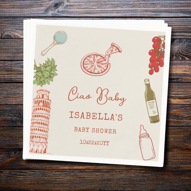 Servilleta De Papel Ciao Baby Line Art Italian Pizza Baby Shower (Subido por el creador)