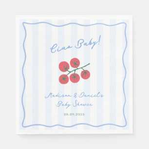 Servilleta De Papel ¡Ciao Baby! Tomates Fiesta de Baby Shower Azul Roj