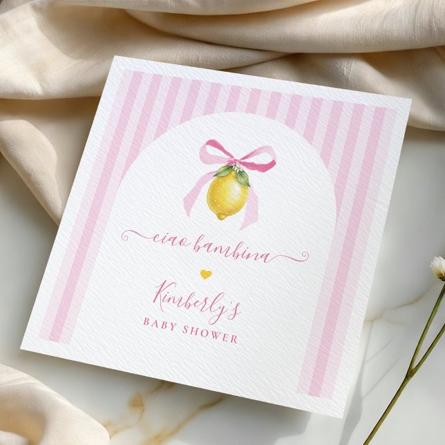 Servilleta De Papel Ciao Bambina Pink Striped Lemon Baby Shower (Subido por el creador)