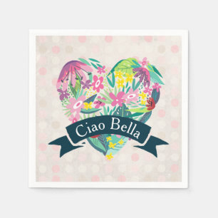 Servilleta De Papel Ciao Bella Cute Corazón Floral con Flores Tropica