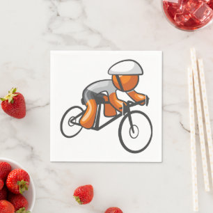Servilleta De Papel Ciclista de figura de palo naranja en bicicleta de