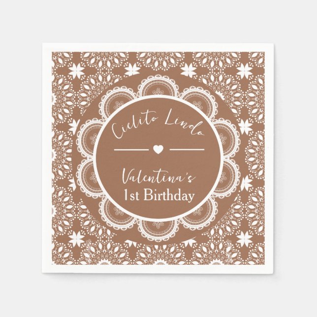 Servilleta De Papel Cielito Lindo 1st Birthday Brown (Anverso)