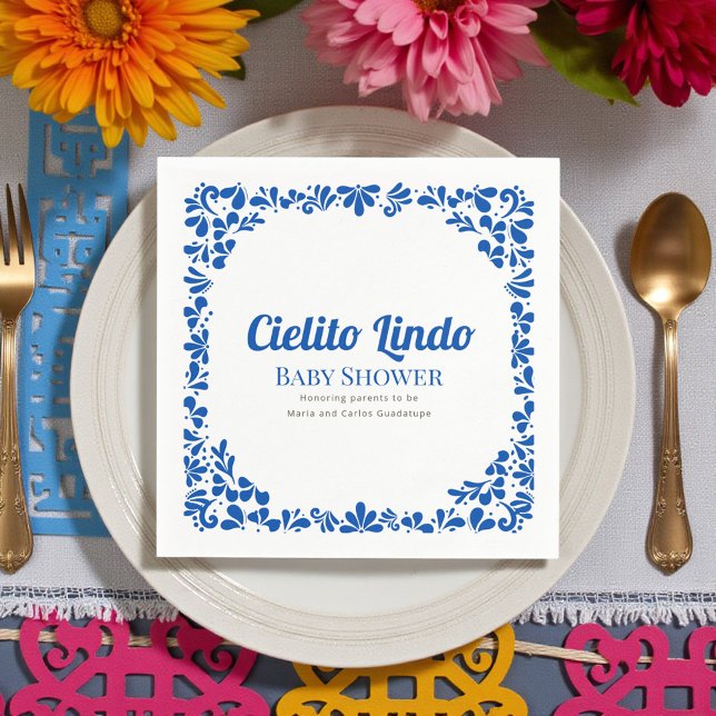 Servilleta De Papel Cielito Lindo Blue Talavera Floral Baby Shower  (Subido por el creador)