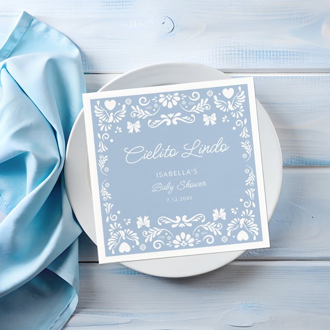 Servilleta De Papel Cielito Lindo Talavera Baby Shower azul mexicano (Subido por el creador)