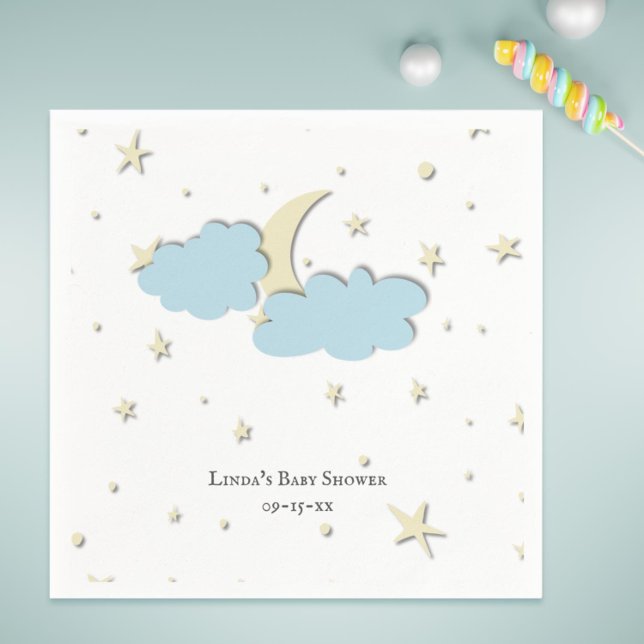 Servilleta De Papel Cielo personalizado con Baby Shower de Luna y Estr (Custom Sky with Moon & Stars Baby Shower Napkins)