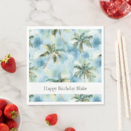 Servilleta De Papel Cielos Azules Isla Tropical Palmeras Cumpleaños