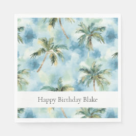 Servilleta De Papel Cielos Azules Isla Tropical Palmeras Cumpleaños