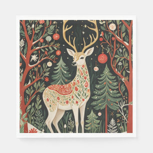 Servilleta De Papel Ciervo de Navidad del Bosque de Medianoche