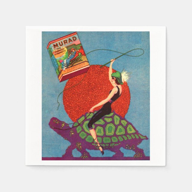 Servilleta De Papel Cigarrillos de Murad dama montando tortuga gigante (Anverso)