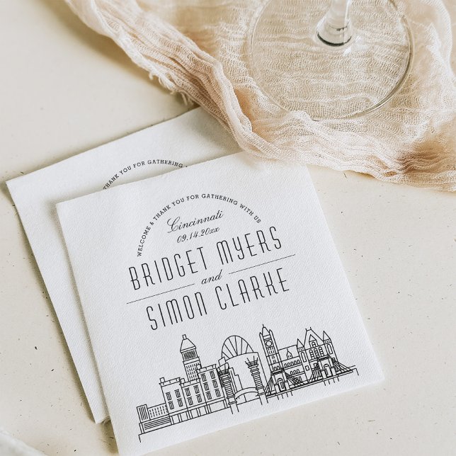 Servilleta De Papel Cincinnati Deco Skyline | Napkins de eventos de bo (Subido por el creador)