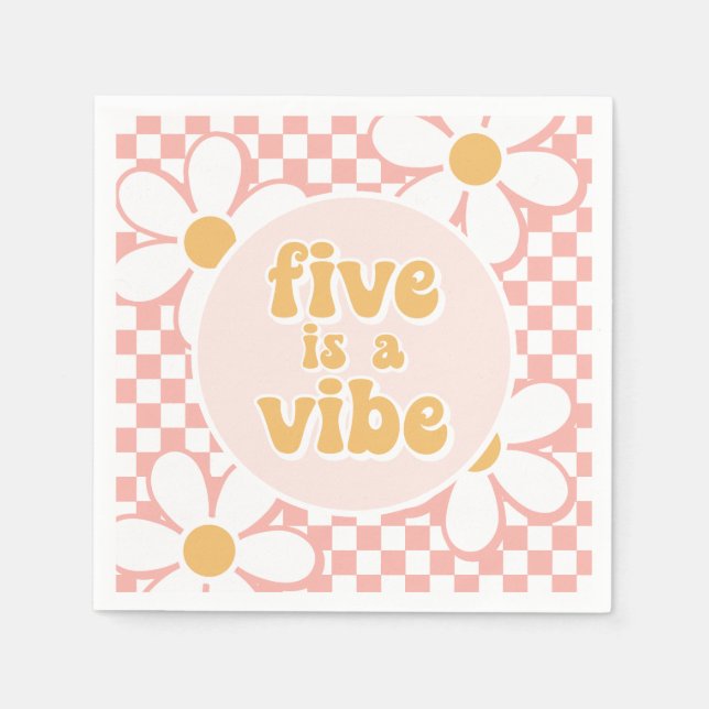 Servilleta De Papel Cinco es un ambiente Pink Daisy Checker (Anverso)