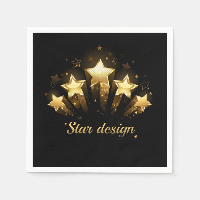 Servilleta De Papel Cinco estrellas de oro en negro (Anverso)