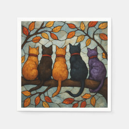 Servilleta De Papel Cinco Gatos en una Rama de Árbol Estilo Vidrio Pin