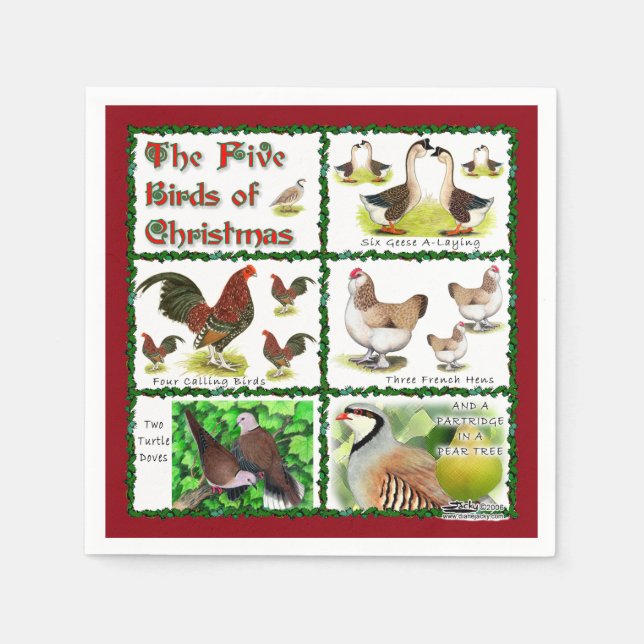 Servilleta De Papel Cinco pájaros de Navidades (Anverso)