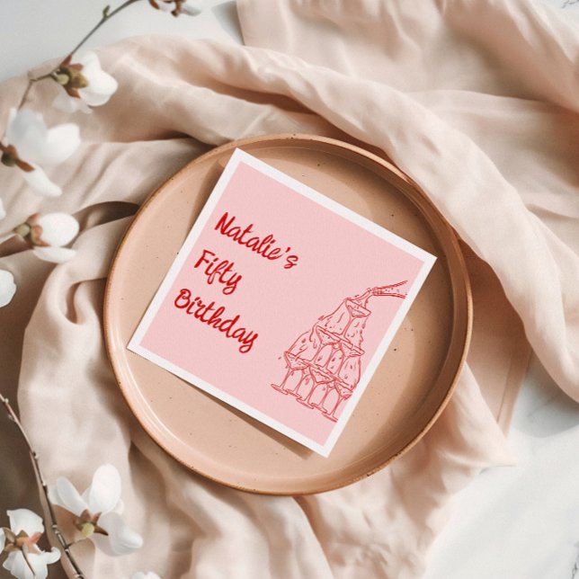 Servilleta De Papel Cincuenta Mano Rosa Dibujó La Torre De Champagne C (Subido por el creador)