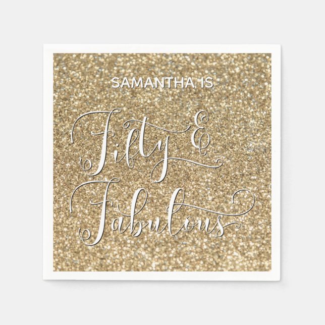 Servilleta De Papel Cincuenta y fabulosa caligrafía sobre Purpurina de (Anverso)