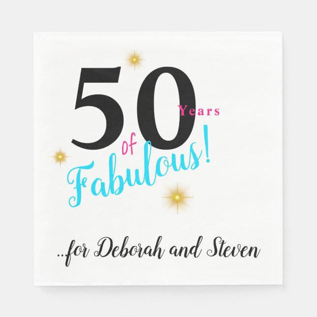 Servilleta De Papel Cincuenta y fabuloso, azul brillante con estrellas (Anverso)