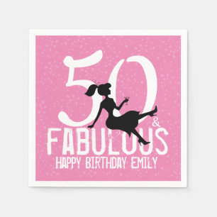 Servilleta De Papel Cincuenta y fabuloso cumpleaños moderno rosado gla