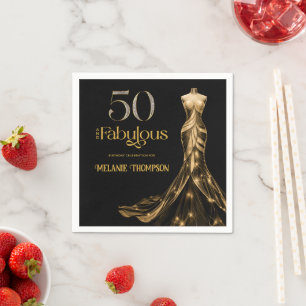 Servilleta De Papel Cincuenta y Fabuloso Vestido Dorado Negro Cumpleañ