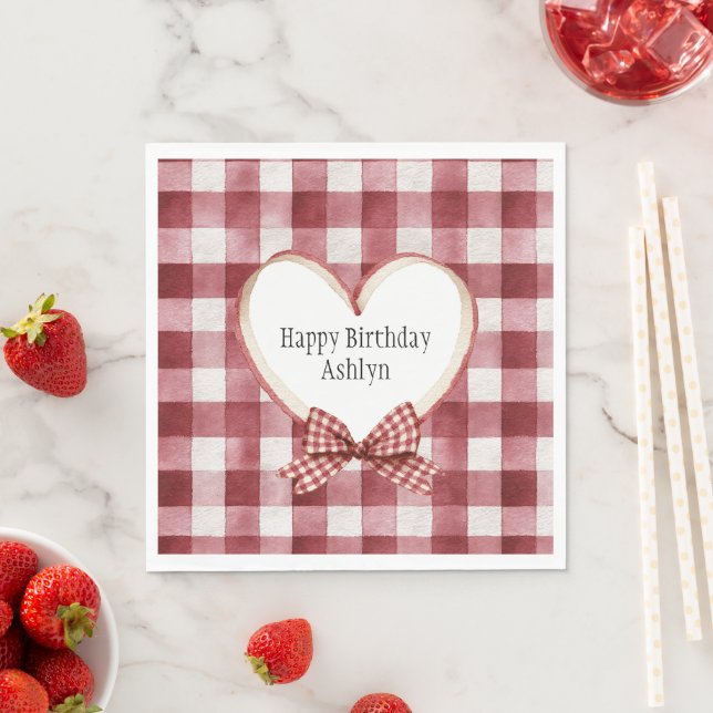 Servilleta De Papel Cinta Cumpleaños Corazón Blanco Rojo Burgundy (In situ)