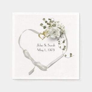 Servilleta De Papel Cinta de aniversario de corazón con Rosa