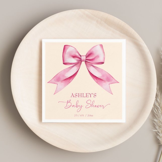 Servilleta De Papel Cinta de arco rosa ducha de bebé lindo elegante pl (Pink bow ribbon baby shower cute elegant template napkins personalized tableware decor cute bow)