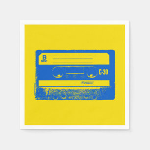 Servilleta De Papel Cinta de casete retro azul y amarillo