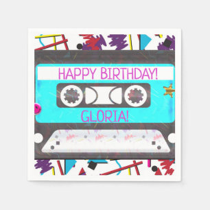Servilleta De Papel Cinta de Casete Retro Tema Cumpleaños Fiesta Años