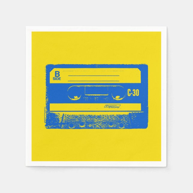 Servilleta De Papel Cinta de cassette azul y amarillo retro (Anverso)