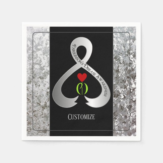 Servilleta De Papel Cinta de conciencia de Parkinson negra y plateada  (Anverso)