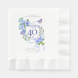 Servilleta De Papel Cinta de Rosa Azul Cumpleaños 40