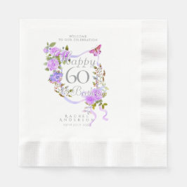Servilleta De Papel Cinta de Rosa Púrpura 60 Cumpleaños
