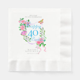 Servilleta De Papel Cinta de Rosa Rosa Cumpleaños 40