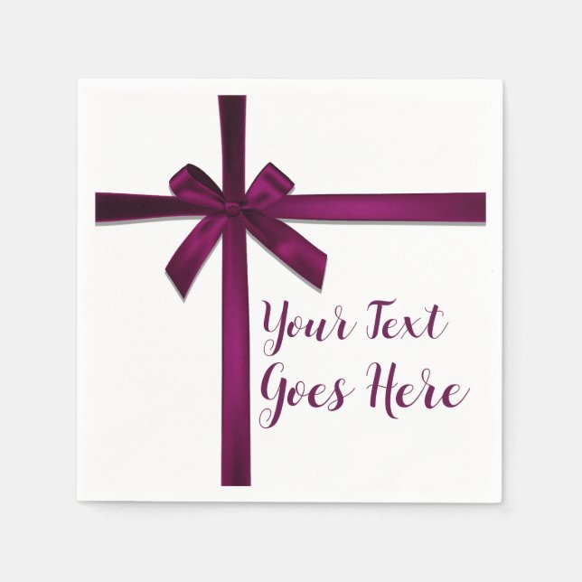 Servilleta De Papel Cinta de satén de vino con lazo de Navidad para fi (Anverso)