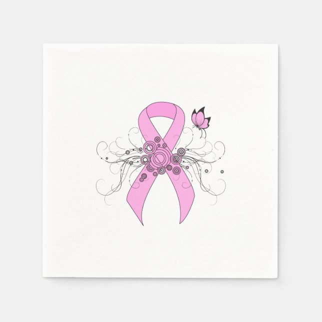 Servilleta De Papel Cinta de sensibilización rosa con mariposa (Anverso)