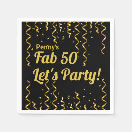 Servilleta De Papel Cinta Fab Black and Gold 50th Birthday Party