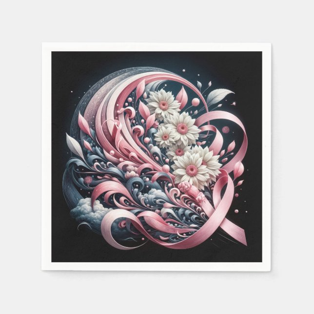 Servilleta De Papel Cinta rosa y ramo de margarita (Anverso)