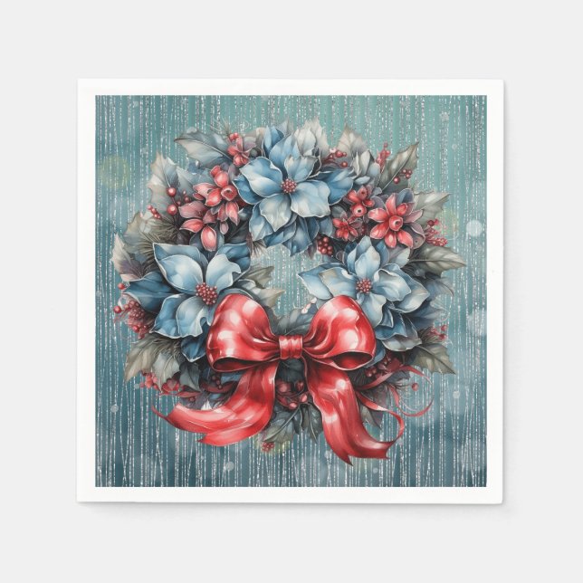 Servilleta De Papel Cinta Wreath azul y roja (Anverso)