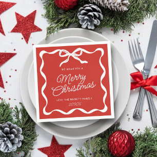 Servilleta De Papel Cinta y lazo curvo coquette Retro Navidad alegre