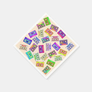 Servilleta De Papel Cintas de casete modeladas neón retro de los año