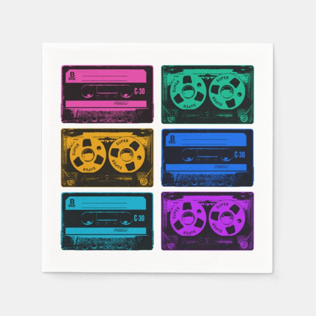 Servilleta De Papel Cintas de Casete Retro Coloridas (Anverso)